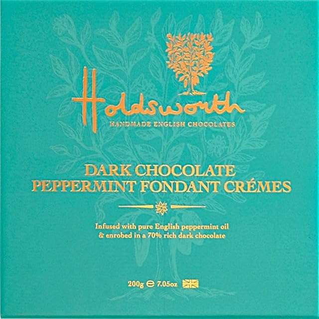 Holdsworth Chocolates Traditional English Peppermint Fondant Crèmes are Dark Chocolates Individually Foil Wrapped in a Gift Box 200g