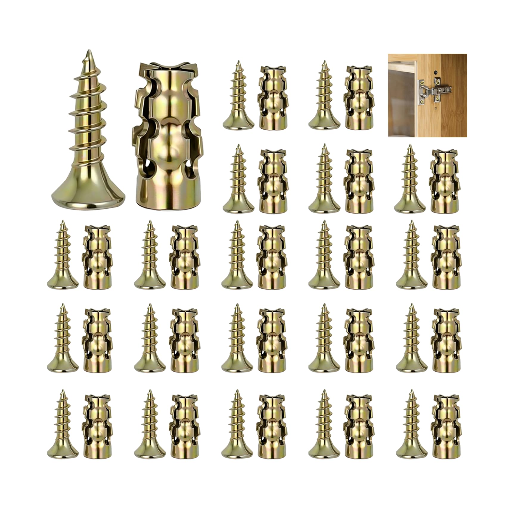 Short Expansion Screws Set for Cabinet Hinge Repair Stripped Thread Restoration Wall Anchor Heavy Duty Fasteners Kit for Stone Ceramic Tile Wood Concrete Cupboard Door Track Pull-Out Basket (20 Pack)