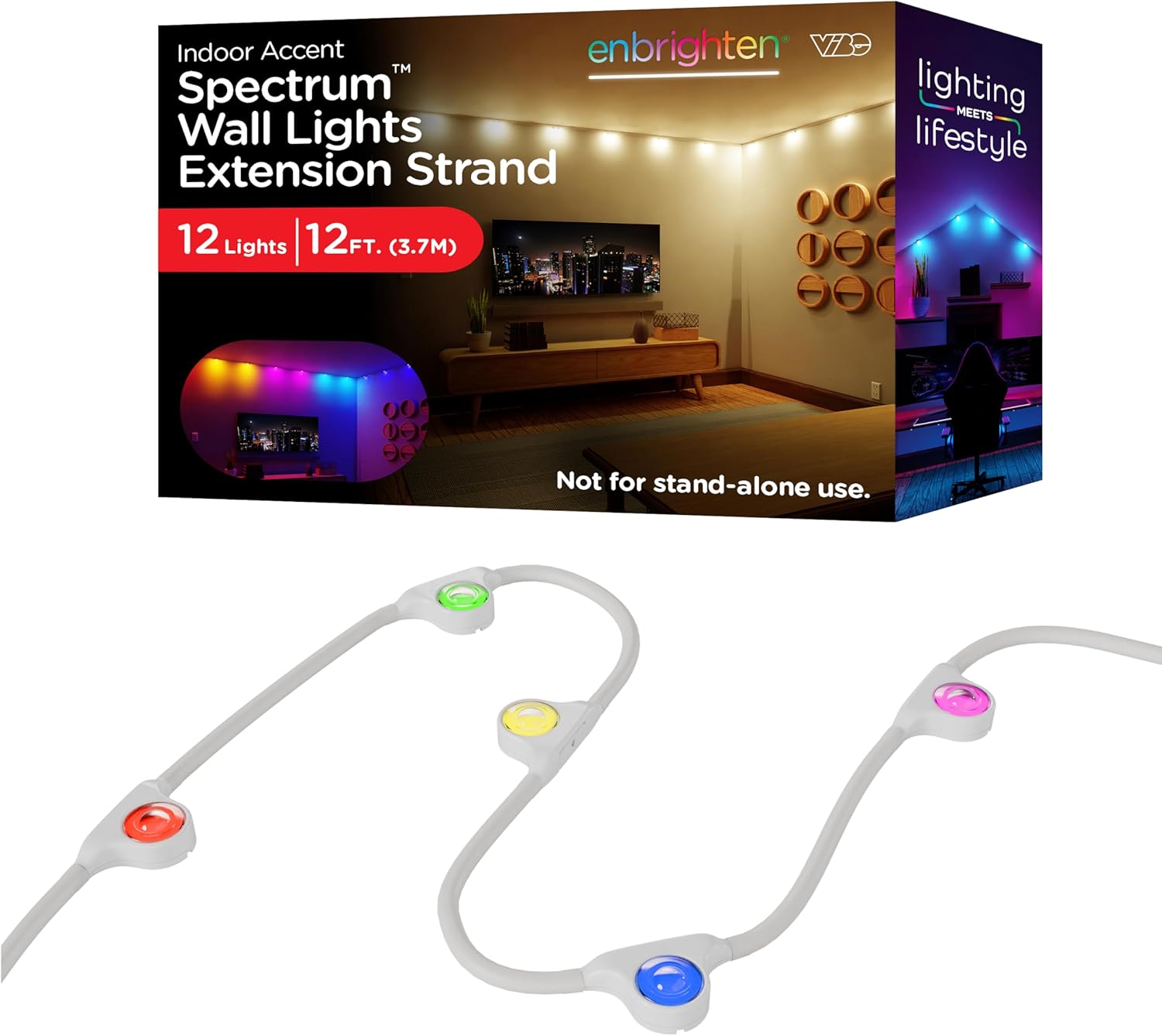 Enbrighten Vibe Smart LED Indoor Downlights Color Changing Accent Lights, Compatible with Alexa & Google Home, Music Sync, 12ft with 12 Lights, White (85832)