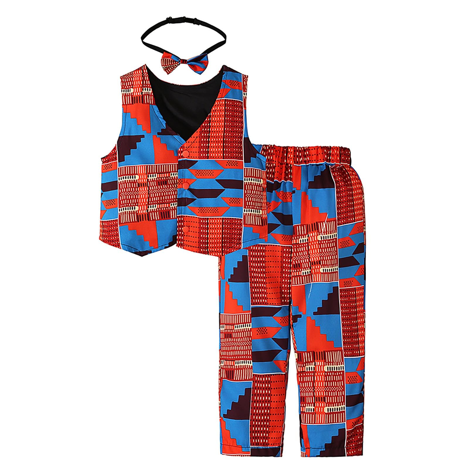Ensemble de 3 tenues Dashiki pour enfant et bébé garçon - Imprimé africain - Haut - Pantalons - Bandeau - Ankara