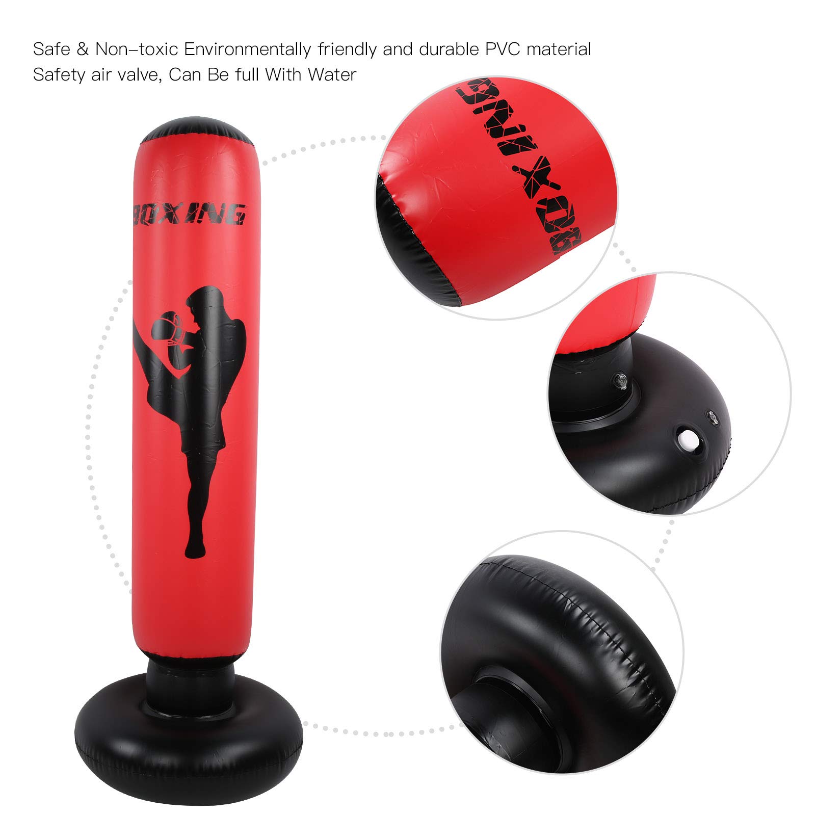 Demeras Sacco da Boxe Gonfiabile per Il Fitness 170 cm/66,9 Pollici Colonna da Boxe Colonna per Bicchiere autoportante Sacco di Sabbia per Bambini Adulti