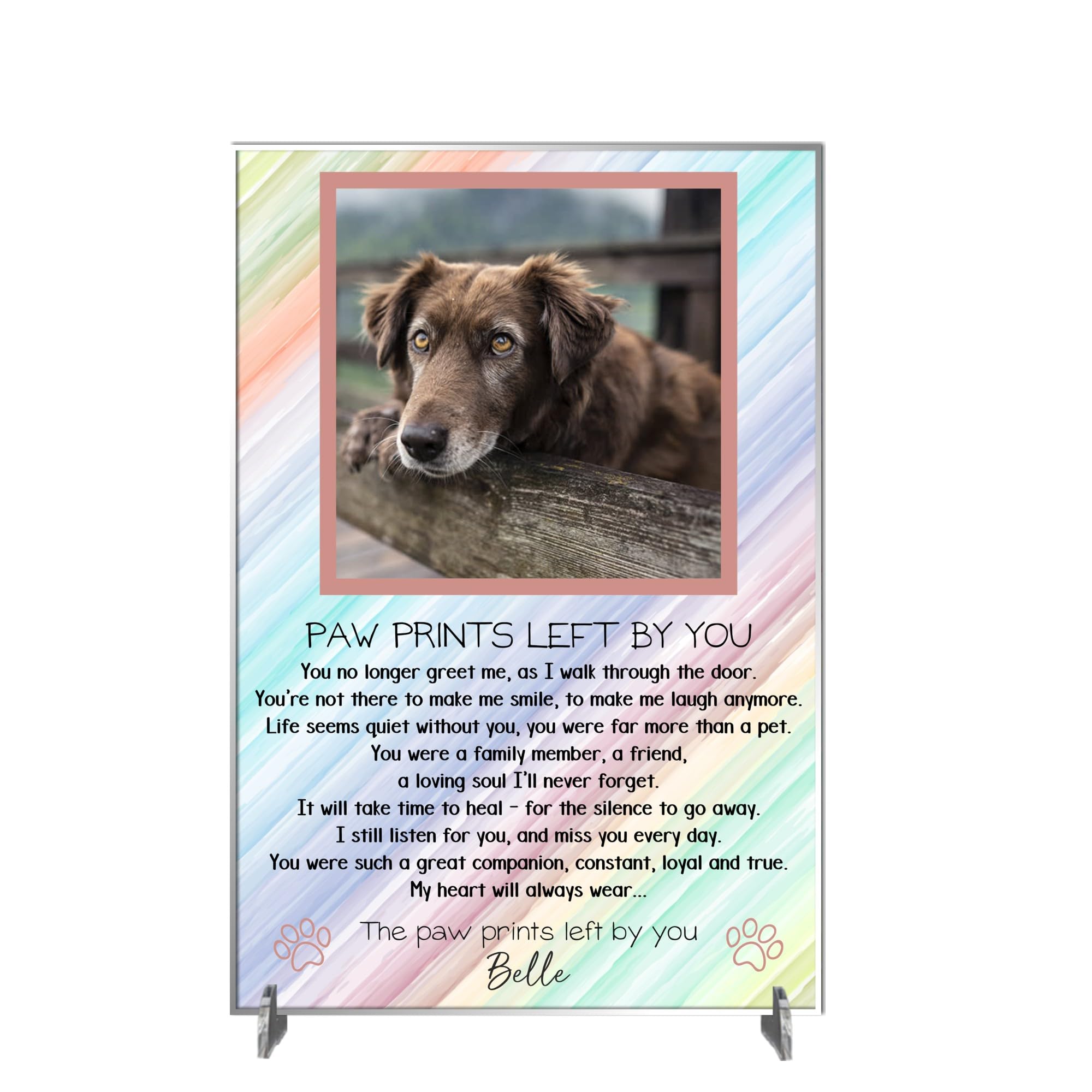 Pixie's Gifts Personalised Pet Loss Bereavement Photo Plaque - 'In Loving Memory' Tribute Sign for Your Dog or Cat - a Touch of Heaven in Your Home (Multi Coloured, Acrylic A5 21cm x 15cm)