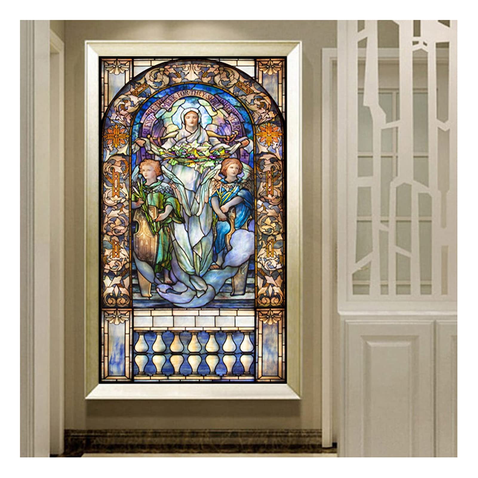 Window Film, Church Stained Glass Decorative Film Anti-UV Anti-UV Static Privacy Clings Film Jesus Religious Figures Decor,23,70x120cm
