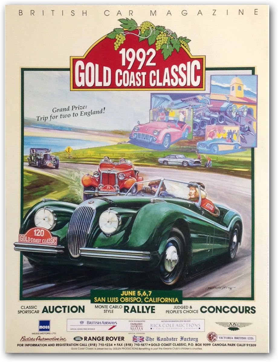 Vintage Rally Poster * Jaguar, MG, Triumph, Austin-Healey, Aston Martin, Bentley * 24 x 18