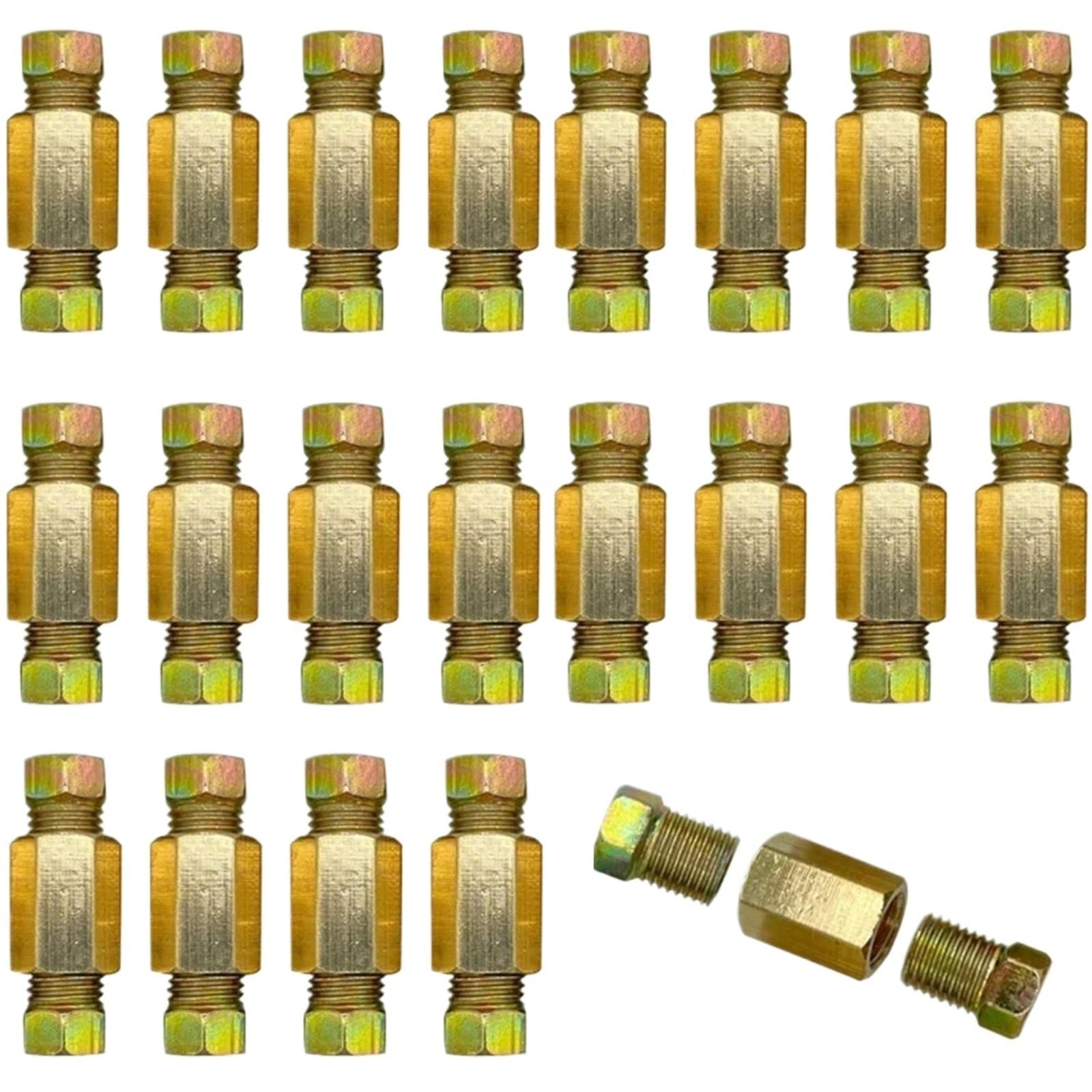 Maryear 8Set-8Union 16Nut Brake Line Fittings 4/8Sets Brake Line Connector 3/8-24 Threaded Fittings&Brass Unions Nuts Adapter For 3/16" Tube(8Set-8Union 16Nut)