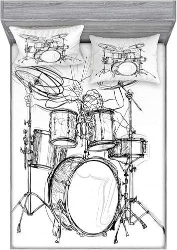 Miniatura 219 de Ambesonne Juego de sábanas bajeras y fundas de almohada de los años 90, patrón geométrico en estilo retro, formas redondas de triángulo de media