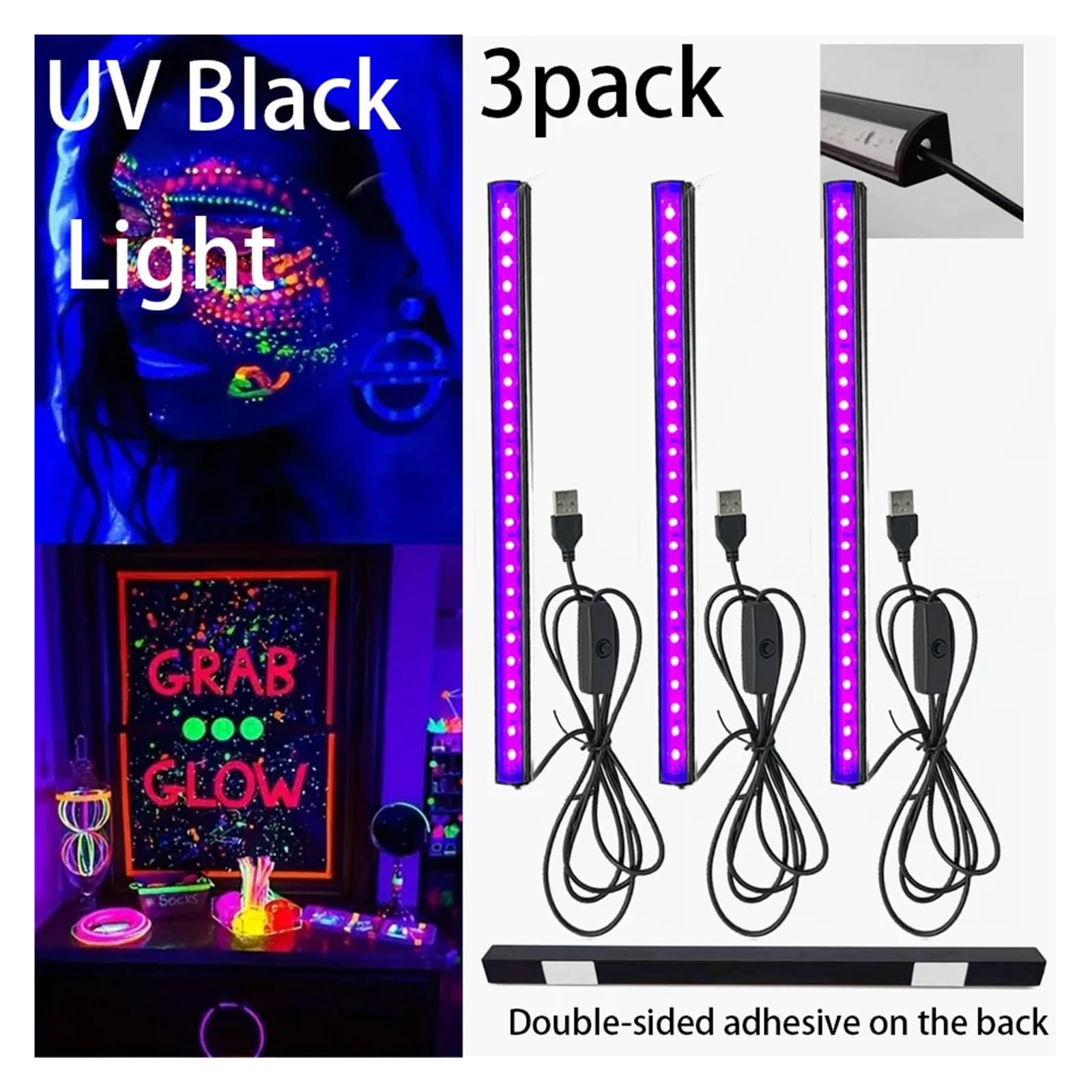 Lámpara de curado UV Lámpara de luz Negra 90 Grados, Tubo UV, lámpara LED 395 NM, Barra for Halloween, Clubes, Fiestas y Discotecas(4 pcs)