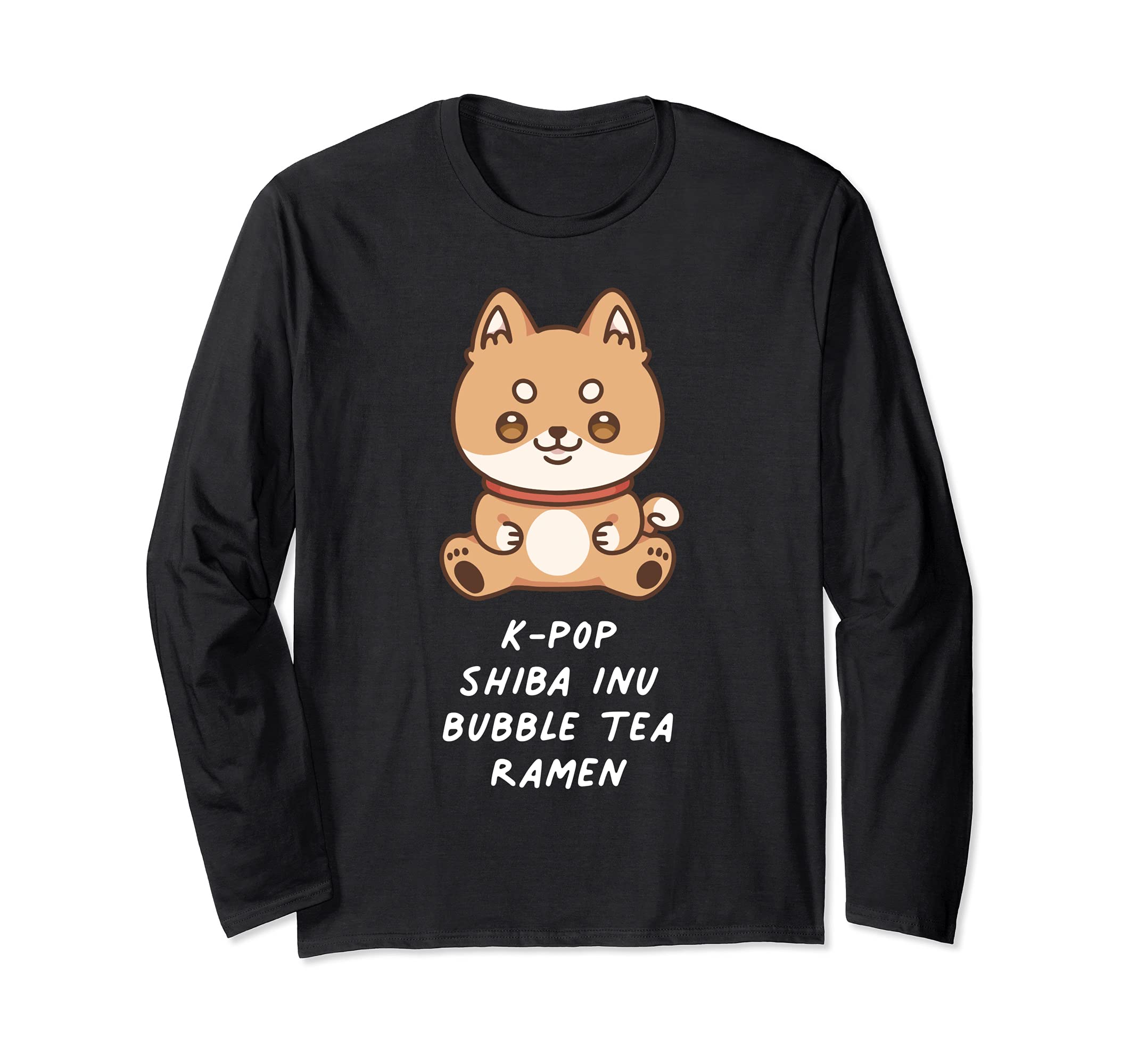 K-Pop Shiba Inu Bubble Tea Ramen Kawaii Japanese Dog Lover Long Sleeve T-Shirt, Black