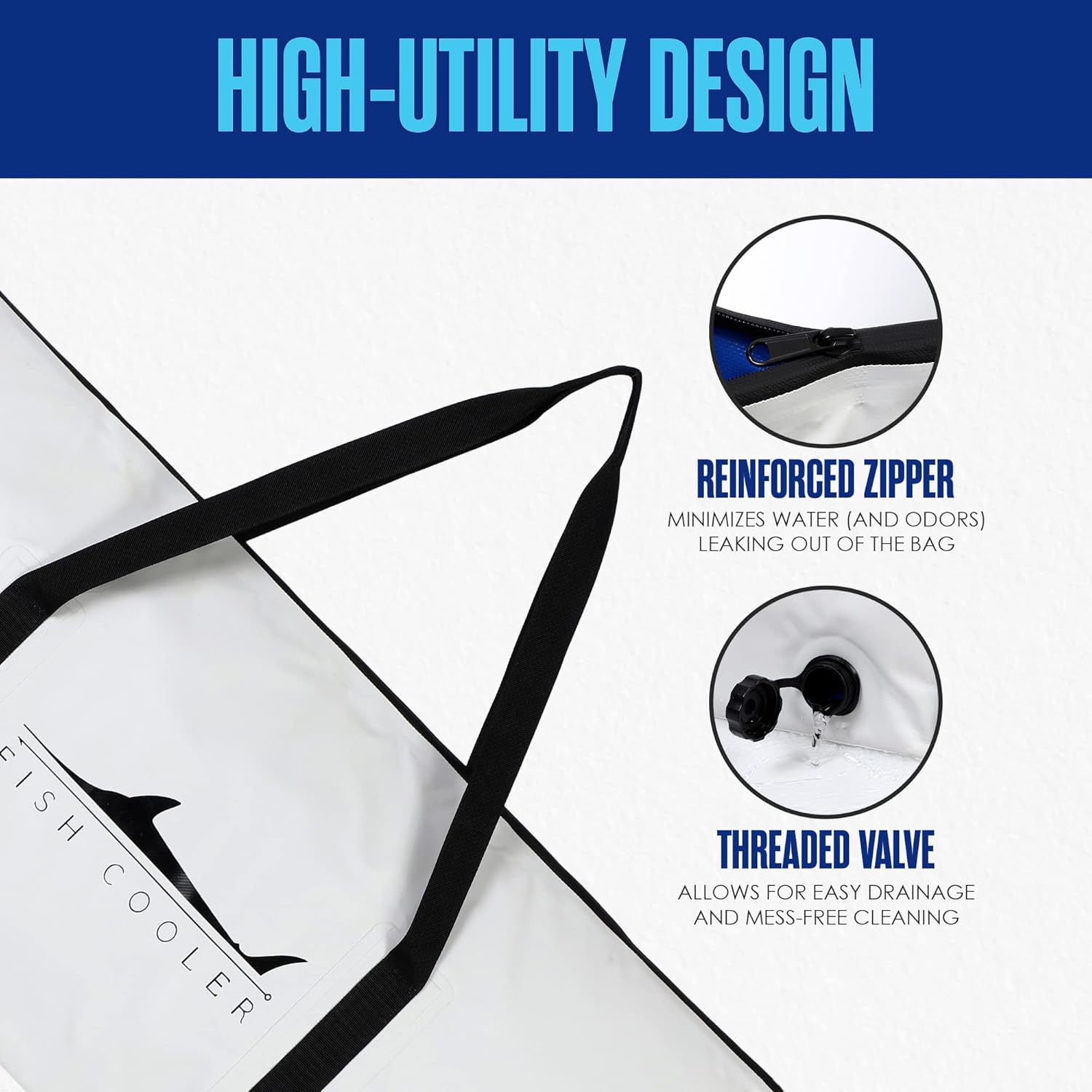 Houseables Fish Bag, Fish Kill Bag, Fishing Cooler, Insulated Carrier for Fishing, Cooling Gear, Big, Waterproof For Kayak, Transport, Weigh In, Catch, Ice, Tuna, Salmon, Bass, Trout, 41x16.5”, 72x30”