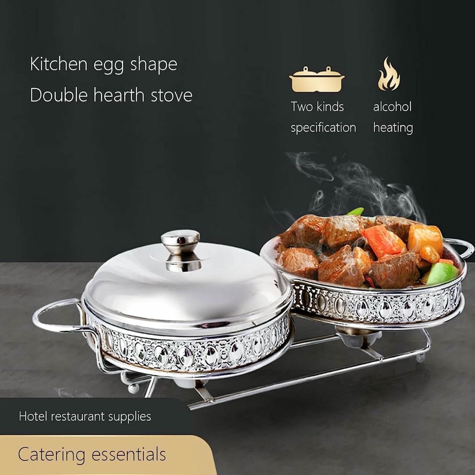 Scaldavivande, Server E Riscaldatore per Buffet, Bruciatore per Mantenere Caldi I Cibi, Set per Pentole Calde da Buffet con Coperchio in Vetro Temperato, Set per Pentole（Golden-2L）