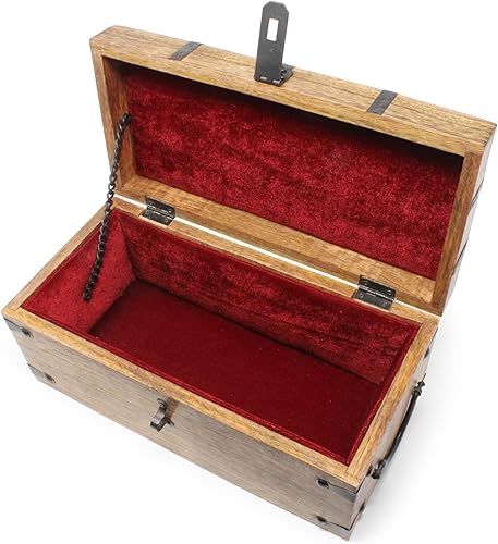 Miniatura 2 de Nautical Cove Cofre del tesoro de madera con tapa superior plana con forro acolchado de terciopelo, decoración pirata, cerradura de hierro antiguo y