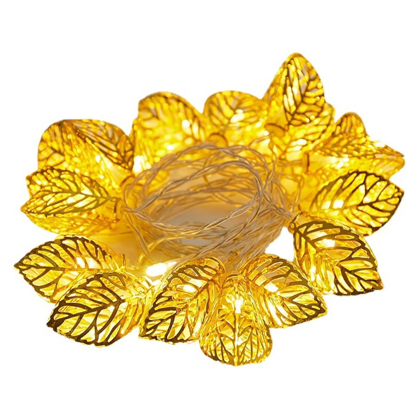 Eyccier String Light Decorative Leaf Fairy Lights 20 LED Battery Fairy Lights 118'' Long Golden Metal Leaf Copper Wire Fairy Lights for Wedding Party Birthday Events..