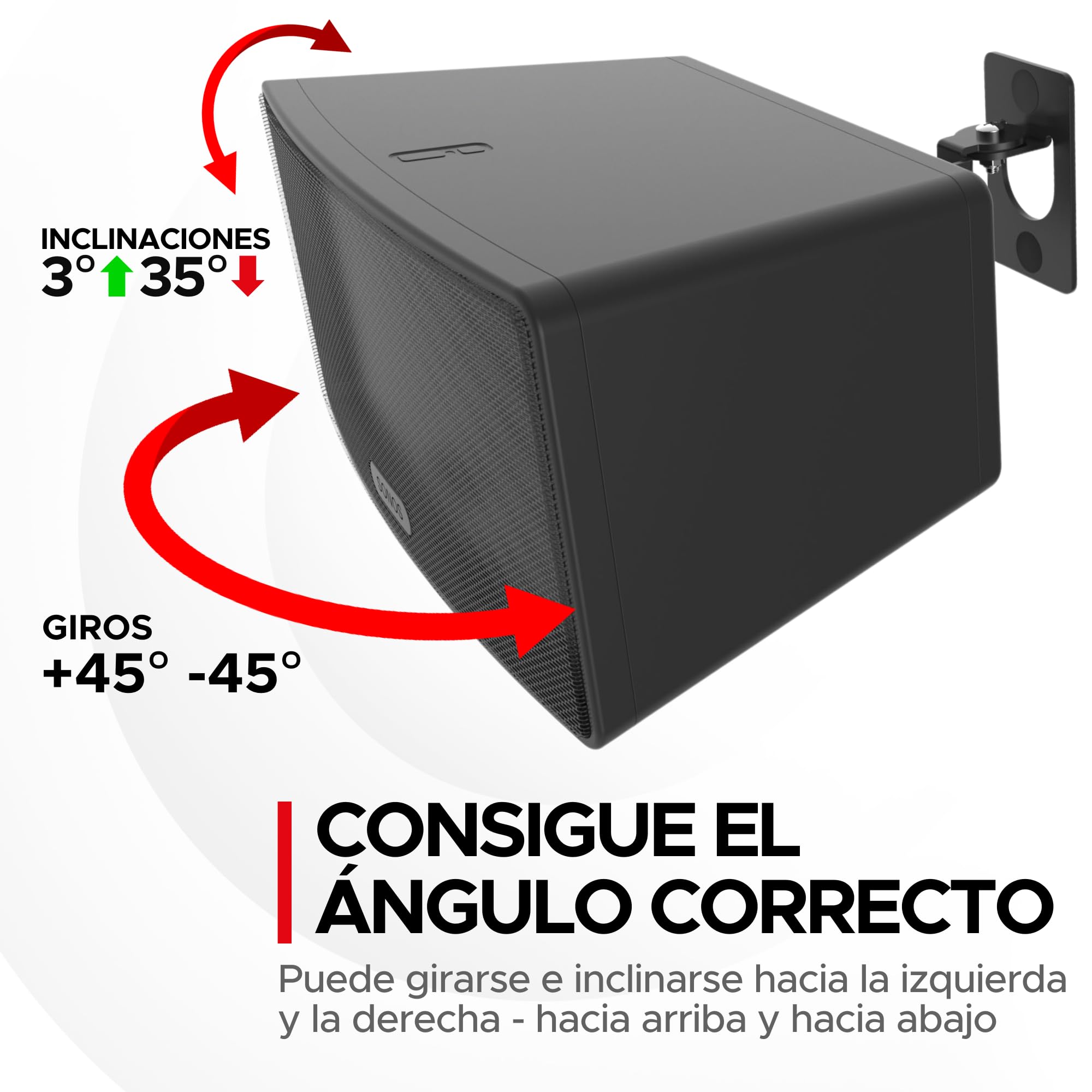 Play 3 Montaje de Pared, Ajustable con Mecanismo de Giro e inclinación, Soporte de Pared Compatible con Sonos Play:3 con Accesorios de Montaje, Negro, Paquete Individual, diseñado en el Reino Unido