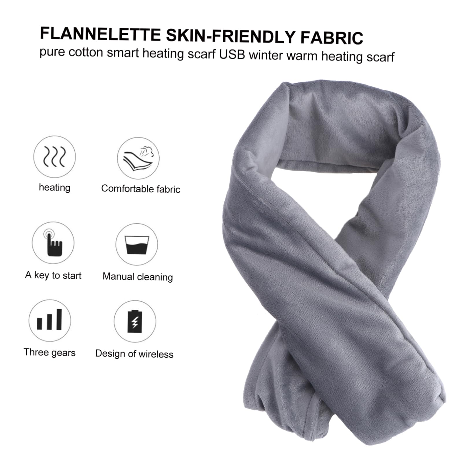 GALPADA Bufanda Térmica USB Tejido de Franela Suave y Calentamiento Rápido para Invierno, Pañuelo Calefactor Lavable Adecuado para Cuello Frío