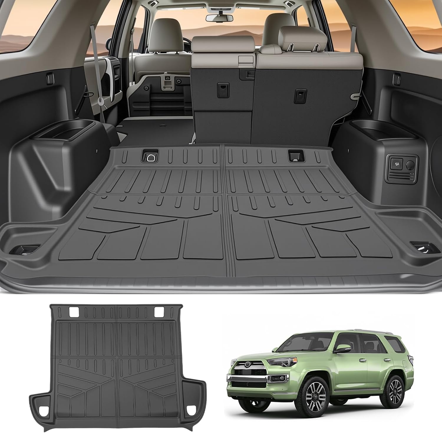 Trunk Mat for 2010-2024 Toyota 4Runner 5 Seats (W/O Sliding Tray & No 3rd Seat) Rear Cargo Mat All Weather TPE Protector Trunk Liner Accessories Trunk Mat(No Sliding Tray)