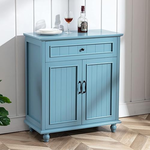 Miniatura 1 de UEV Gabinete de bufé, gabinete de cocina con almacenamiento, aparador azul con 2 puertas y cajones, mesa de consola de bufé para comedor, cocina y