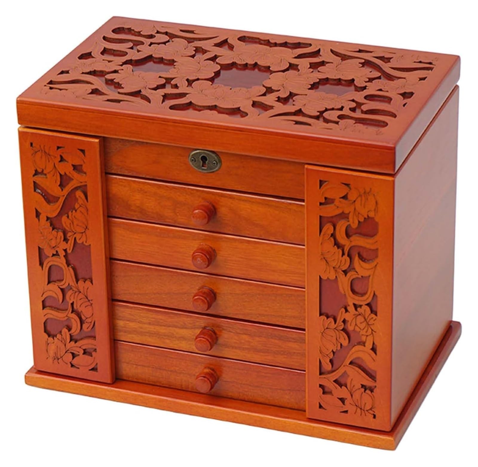 EAmrfvqt Jewellery Box, Solid Wood Jewelry Box With Lock, Multicolor, Organizer For Necklaces Mirror(Cherry)