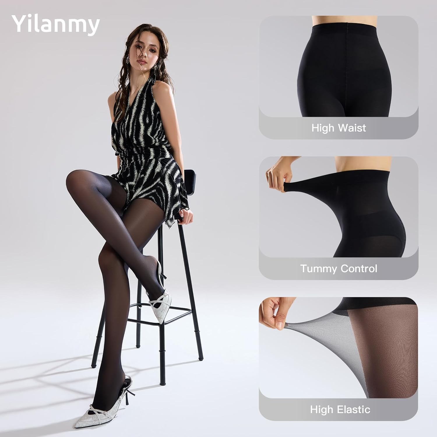 Yilanmy Women's Control Top Pantyhose Sheer Tights 30D High Waist Tummy Control Pantyhose 2 Pairs - Image 2