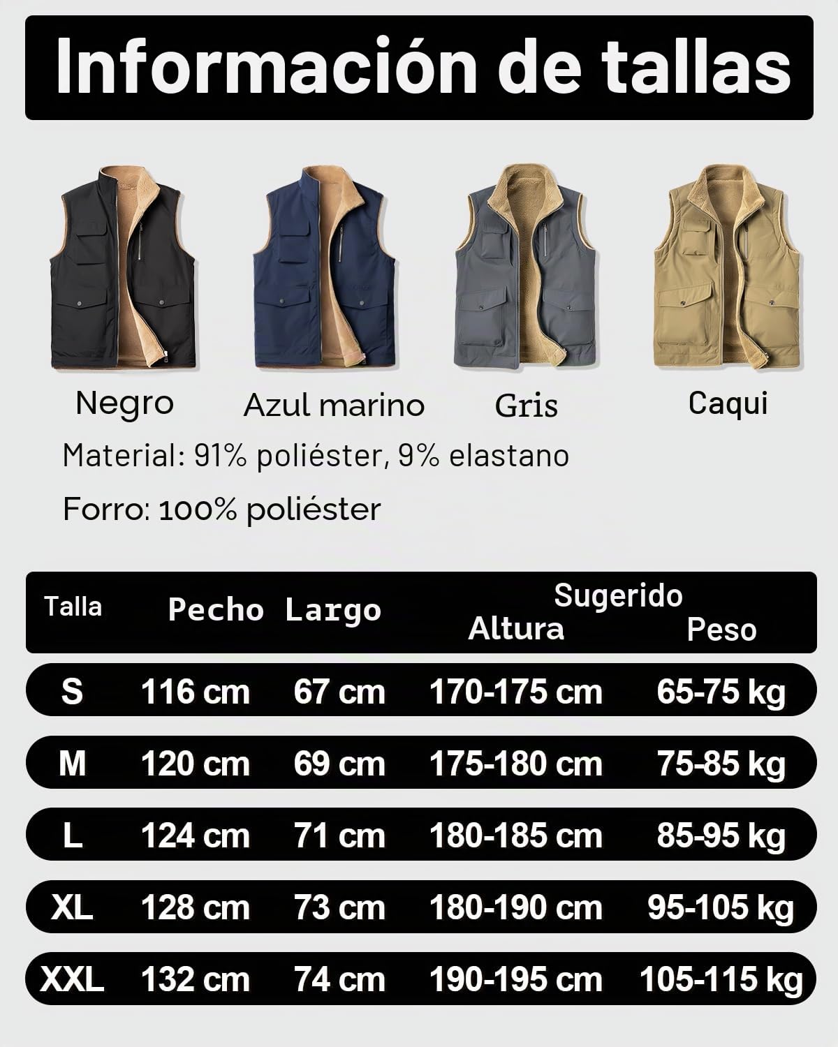 Chaleco de Invierno para Hombre Forro Polar Cálido Chaqueta sin Mangas Otoño Bodywarmers Abrigo Exteriores Chaleco
