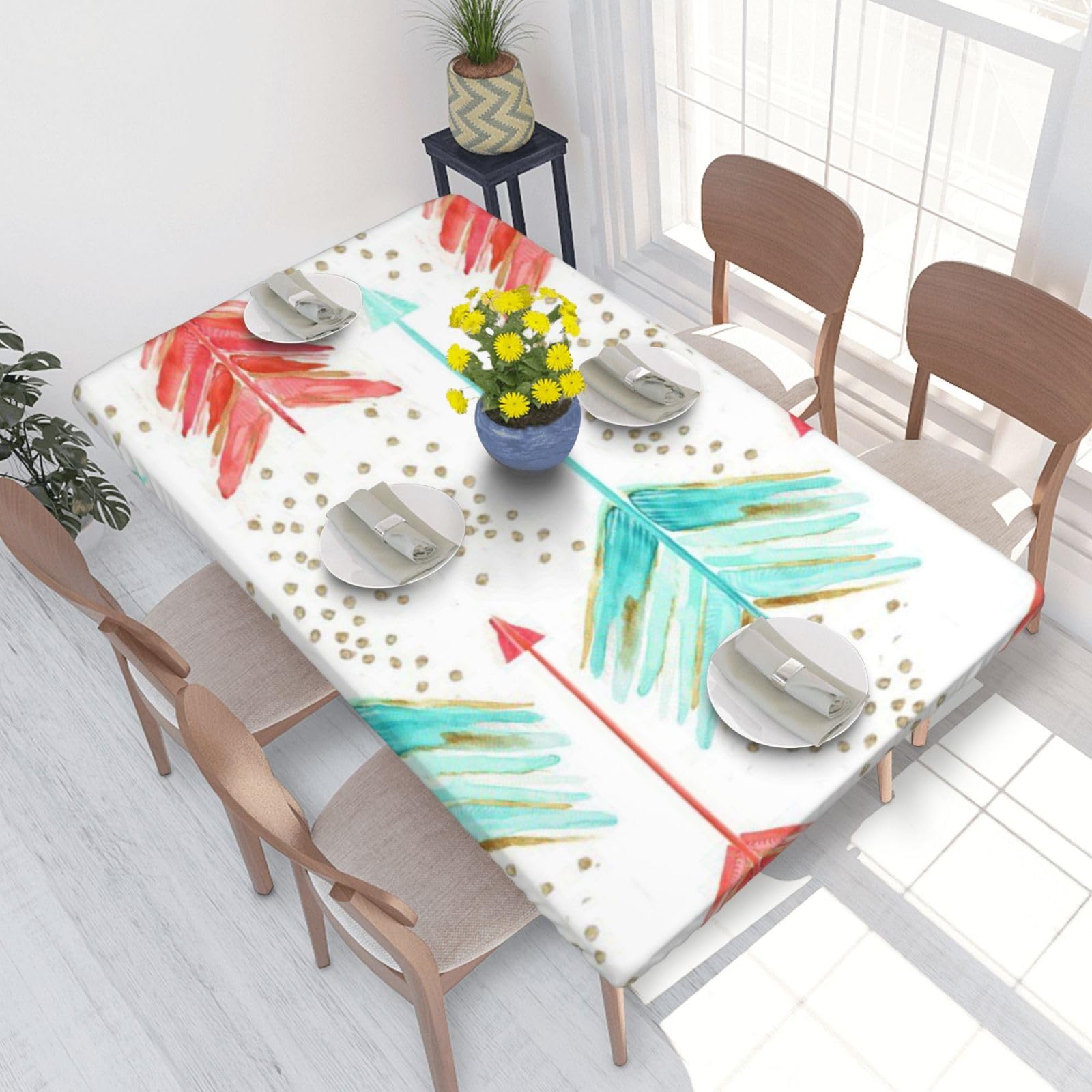 BNVSADC Coral and Teal Arrows Printed 4FT Tablecloth 122x76 CM Polyester Kitchen Water Resistant Table Cloth Dining Table Decoration Table Covers