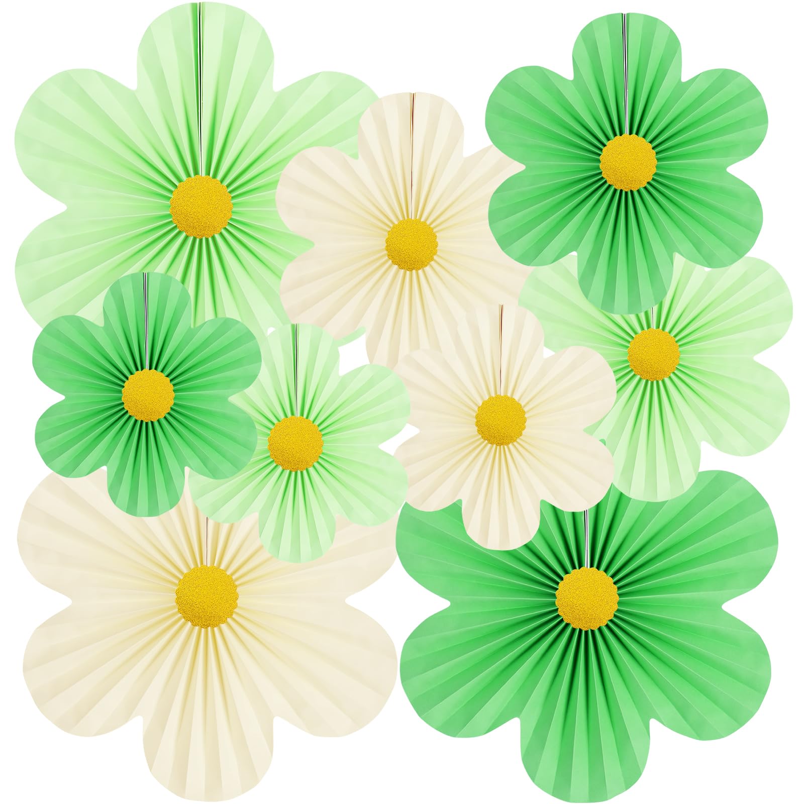 Yuxiou Green Party Decorations Paper Flowers Decorations for Wall Classroom Paper Fans Floral Backdrop Flower Wall Decor Pack of 9 Green