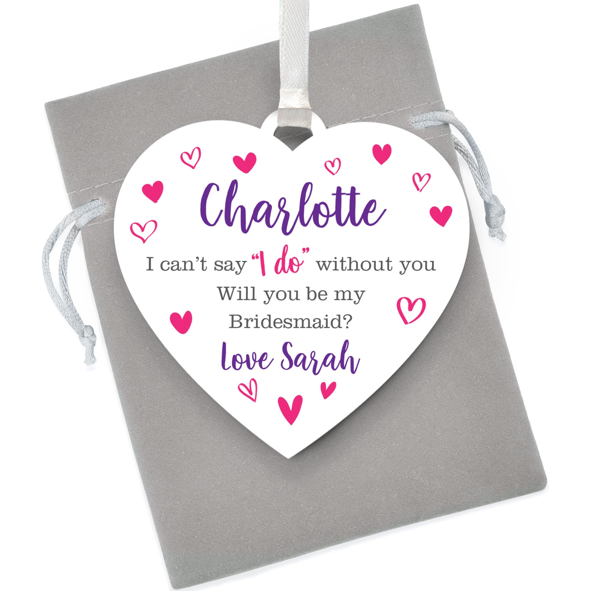 PERSONALISED Will You Be My Bridesmaid, Flower Girl, Maid of Honour Gifts - Bridesmaid, Flower Girl, Maid of Honour Proposal Gift for Her, Sister, Daughter - Wedding Favours from Bride - With Grey Bag