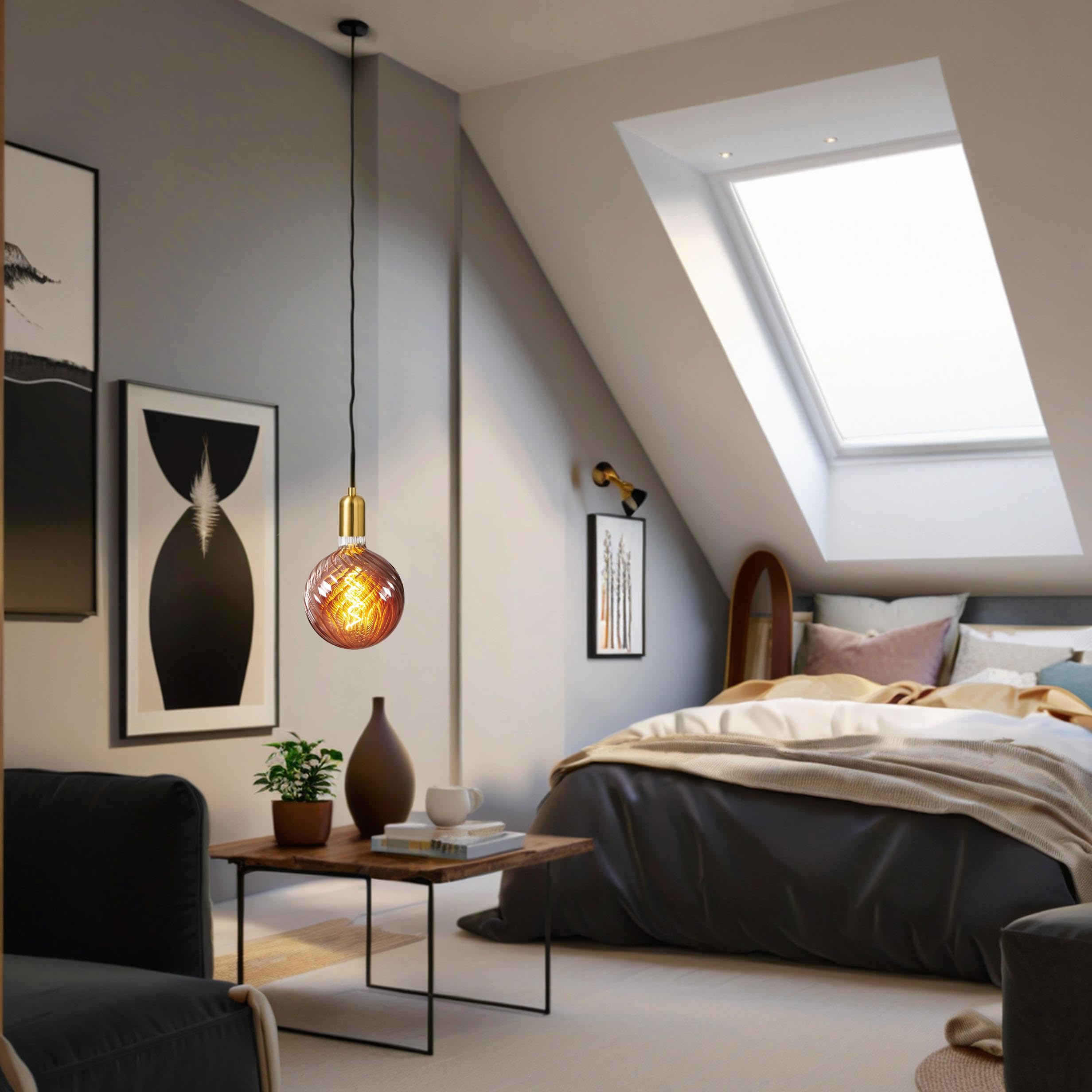 Lampadina LED Decorativa Gigante E27, 6W Dimmerabile, Vetro Rivestito Oro Rosa (⌀150mm), Indice Resa Cromatica >90, Luce Bianco Caldo 2700K
