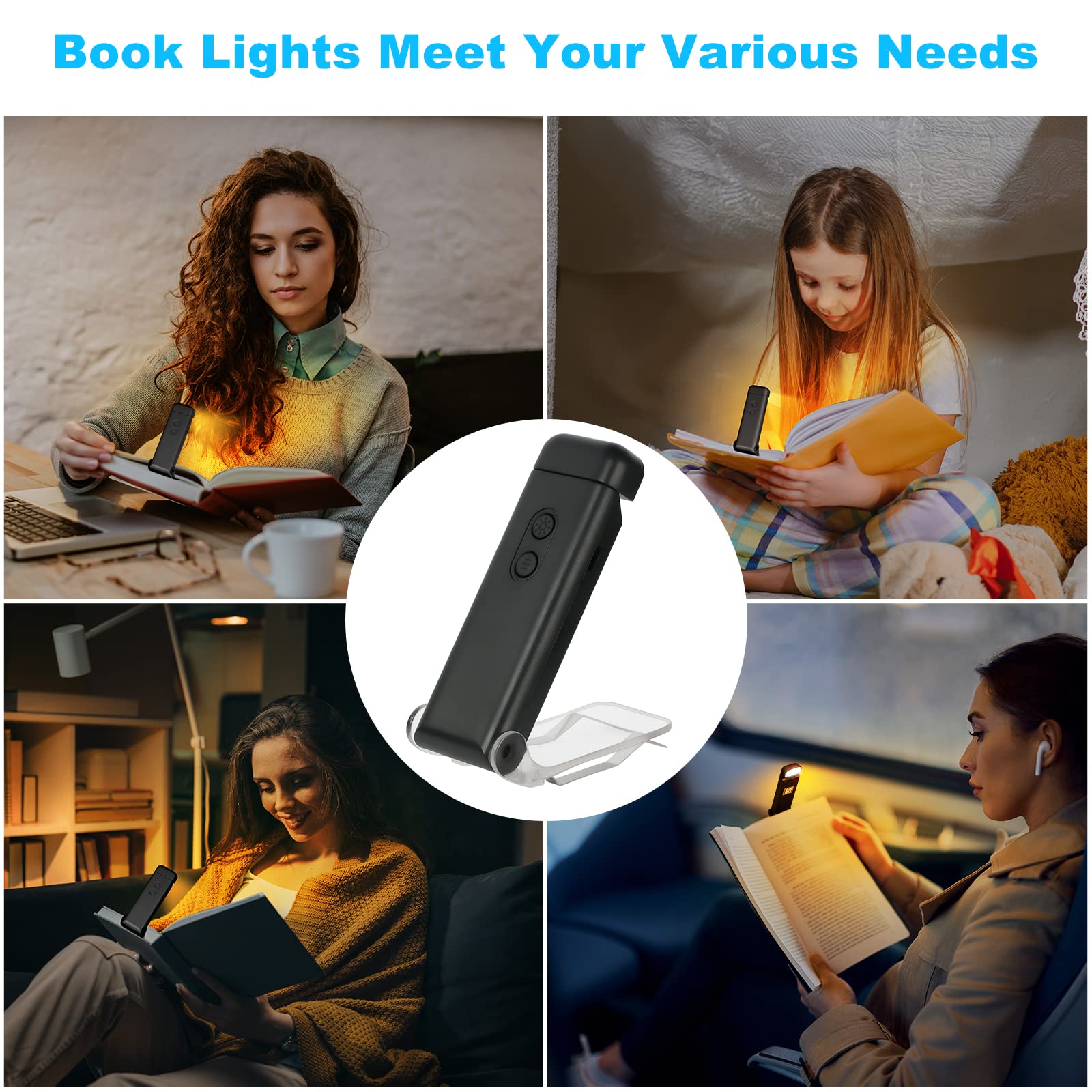 URAQT Luz De Lectura Portátil Con Temporizador LCD – 3 Colores Y 5 Niveles De Brillo – Lámpara Con Clip Para Libros – Recargable USB-C – Protección Ocular – Ideal Para Noche