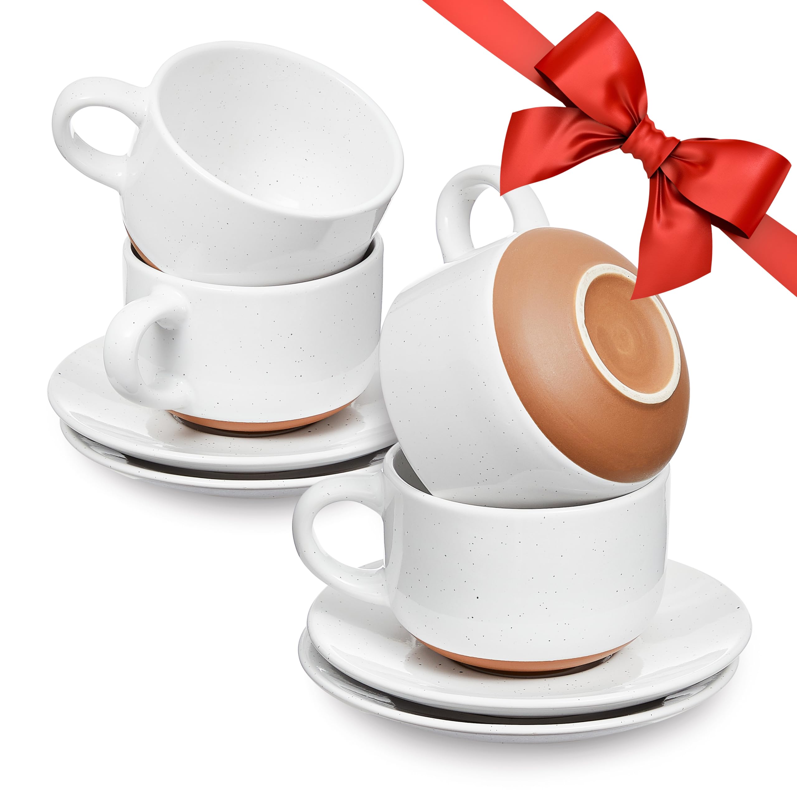 SHEFFIELD HOMEElegant Coffee Mug Set - Set of 4 Stoneware 8oz Cups with Saucers – Dishwasher and Microwave Safe Ceramic - Ideal for Cappuccino, Espresso, Latte, or Tea - Vanilla White