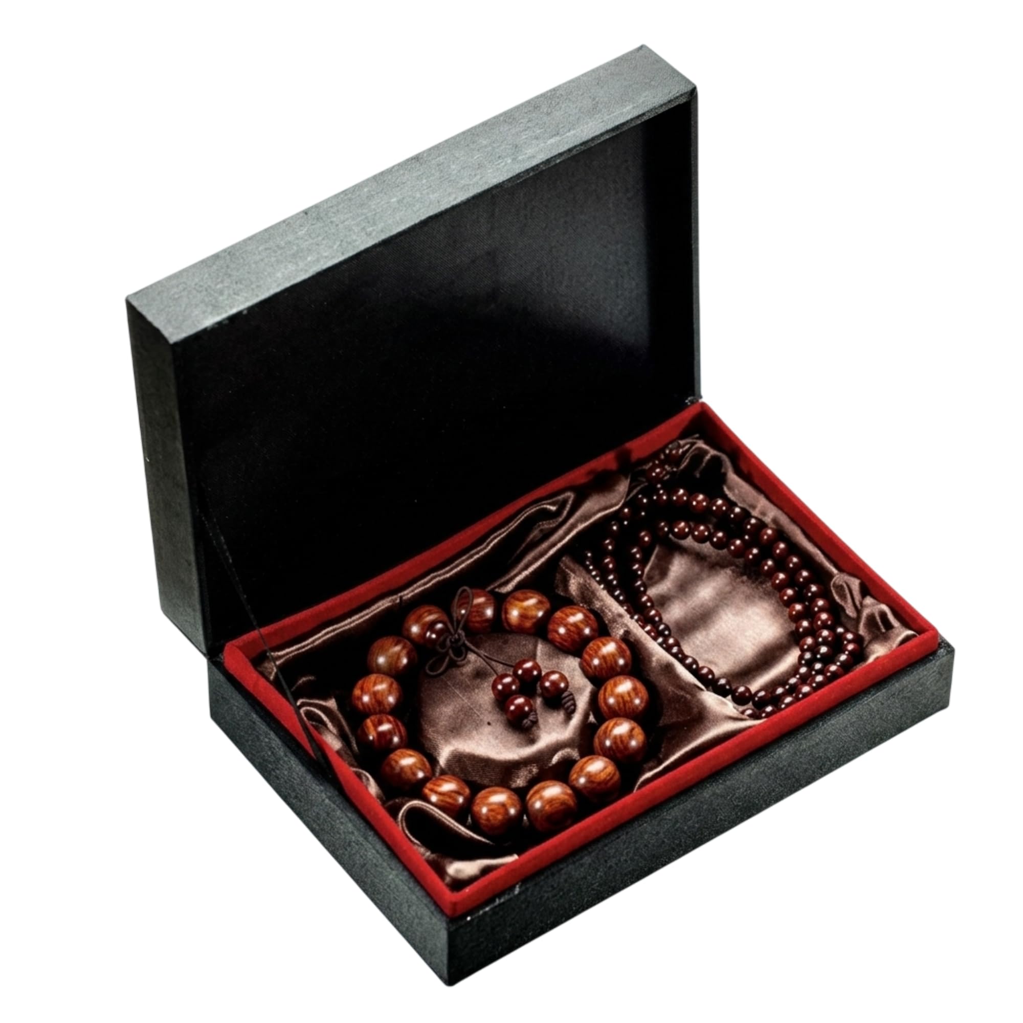 Indian Small Leaf Lobular Red Sandalwood Bead Bracelet/Rosary Gift Box Set Gold Star Charm Bracelet 108 Beads Mala old Material Lal Chandan Rosary Bracelet For Men and Women