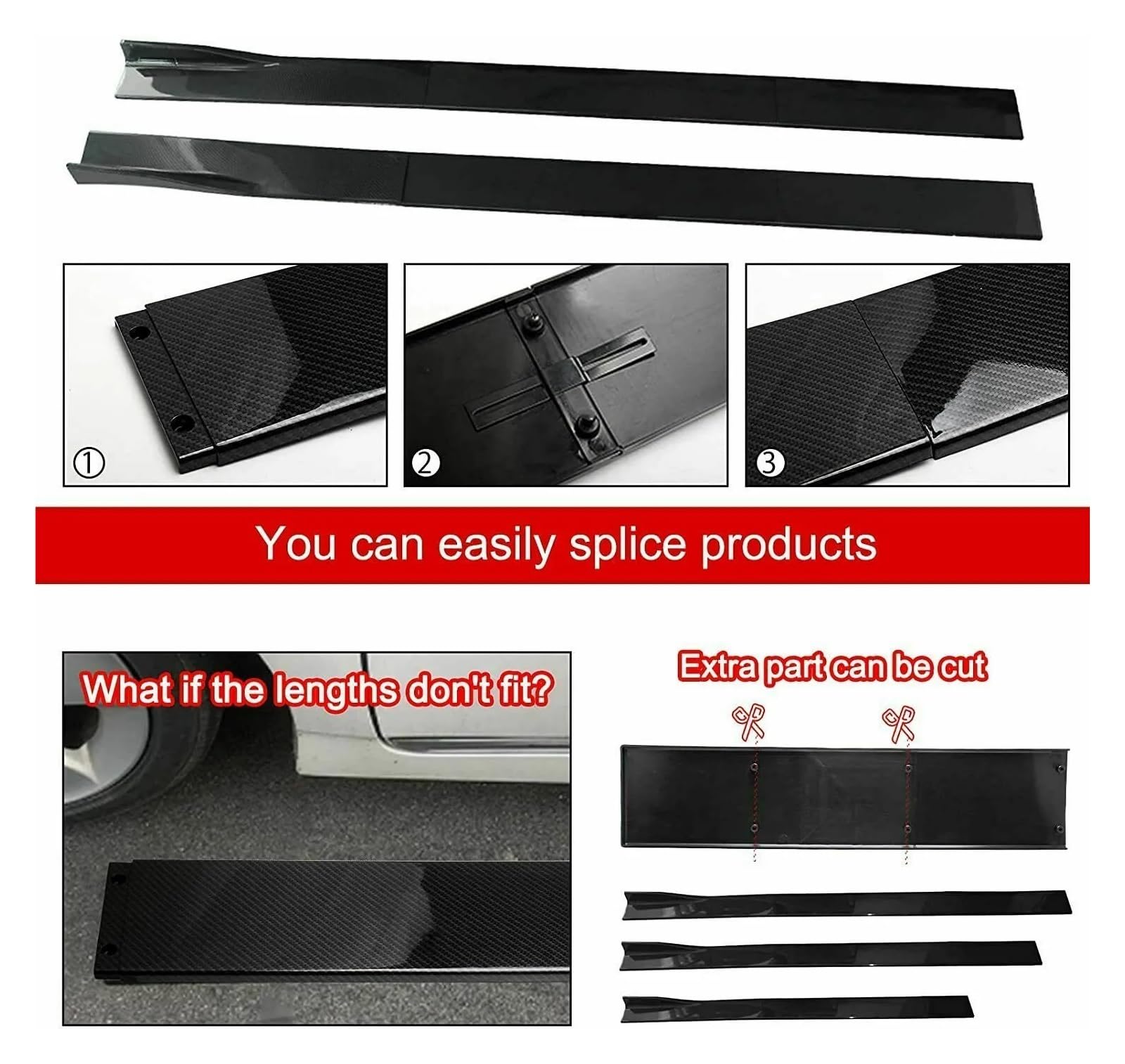 Spódnice boczne samochodu kompatybilne z akcesoriami samochodowymi Audi A3 S3 A4 S4 A5 S5 RS5 A7 A8, 78,7" 86,6" rozszerzeń rozgałęźników wahaczy skrzydła skrzydła nadwozia(78.7in Black)