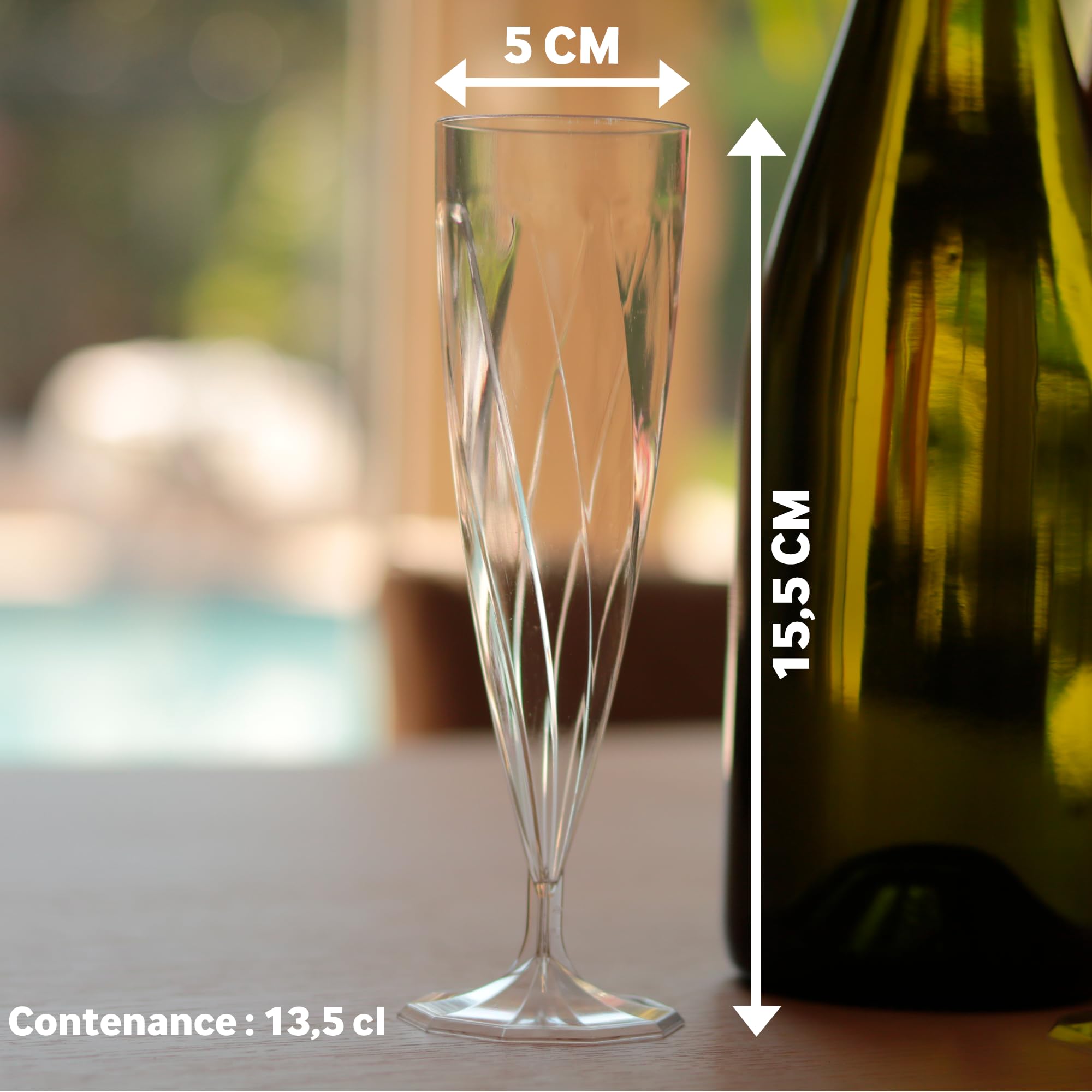 Table'Colors 50 Flûtes Champagne Torsadées 13,5 cl - Fabriqué en France - Lavable, Réutilisable - Solide et Élégante - Idéal pour Réceptions et Événements