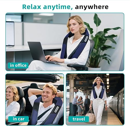 Miniatura 7 de Masajeador de cuello, masajeador Shiatsu inalámbrico de hombro con calor, amasado de tejido profundo 4D mejorado, masajeador de espalda recargable