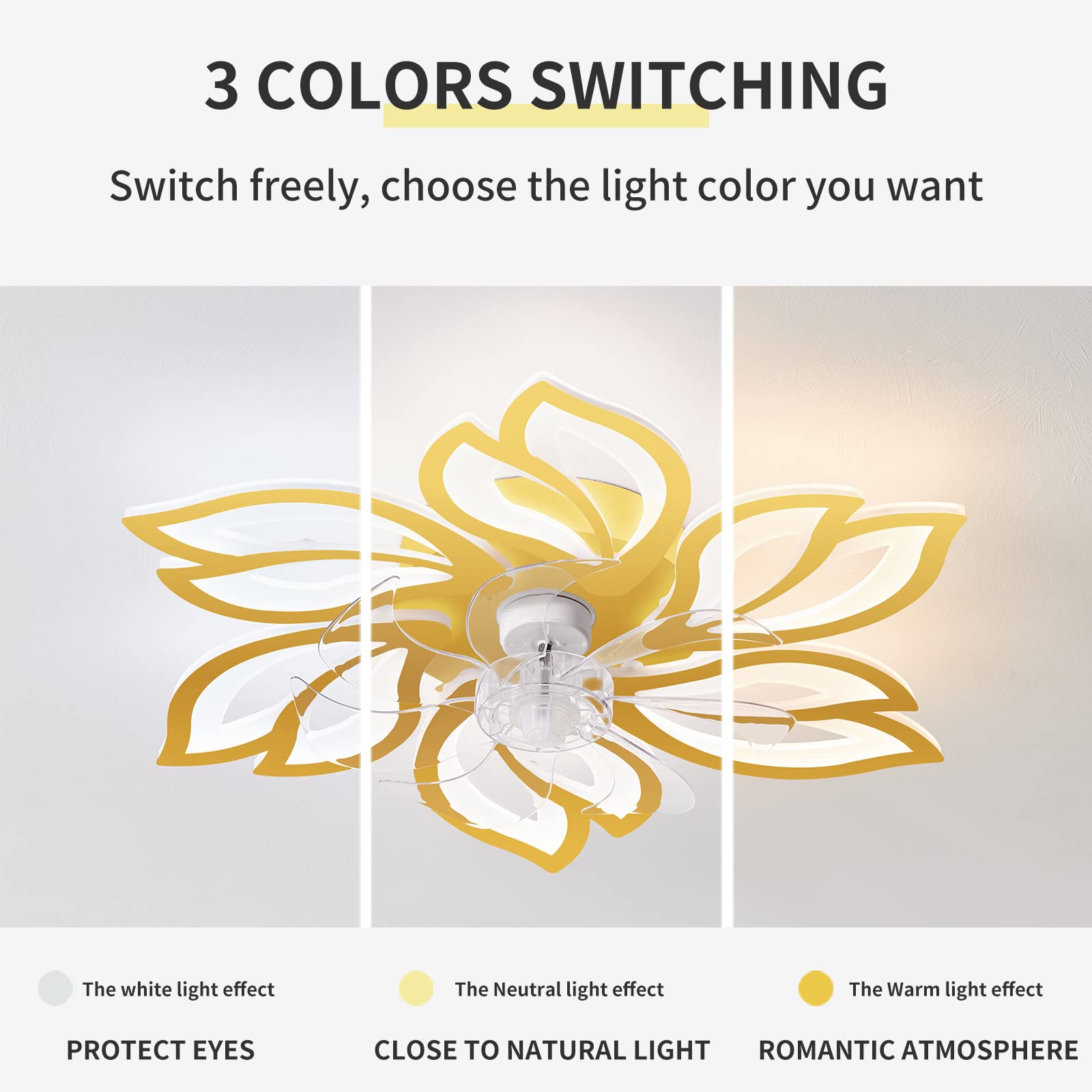 WDENI Ventilatore Da Soffitto Con Lampada A Led, Camera Da Letto Con Ventilatore A Soffitto, Regolazione A Distanza Della Luce A 3 Velocità Del Vento, Durata Della Lampada Da Salotto 65cm