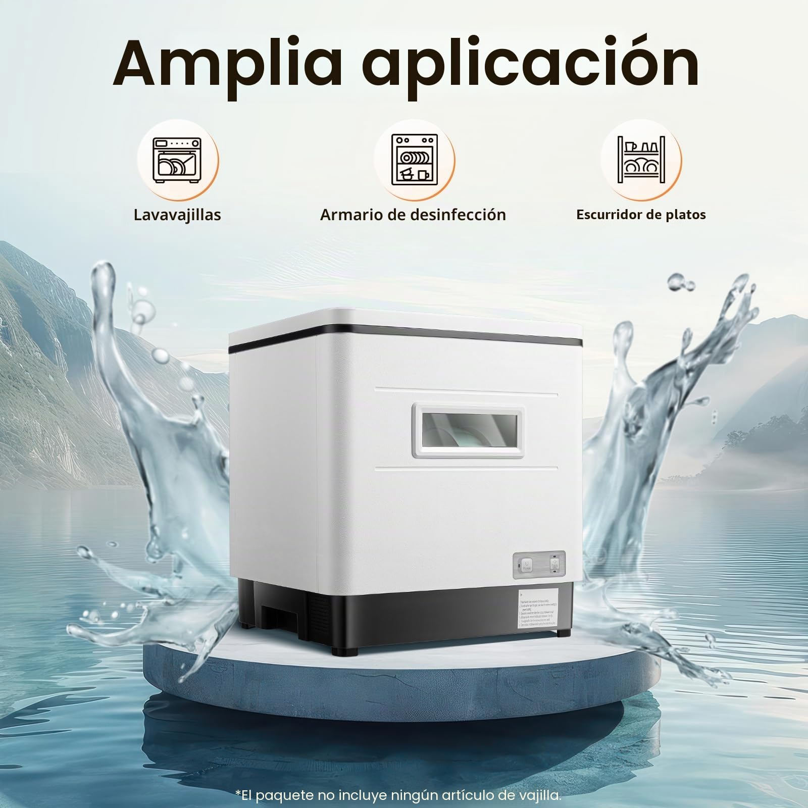 Mini Lavavajillas Acero Inoxidable 800W 220V para Cocina Pequeña, Blanco