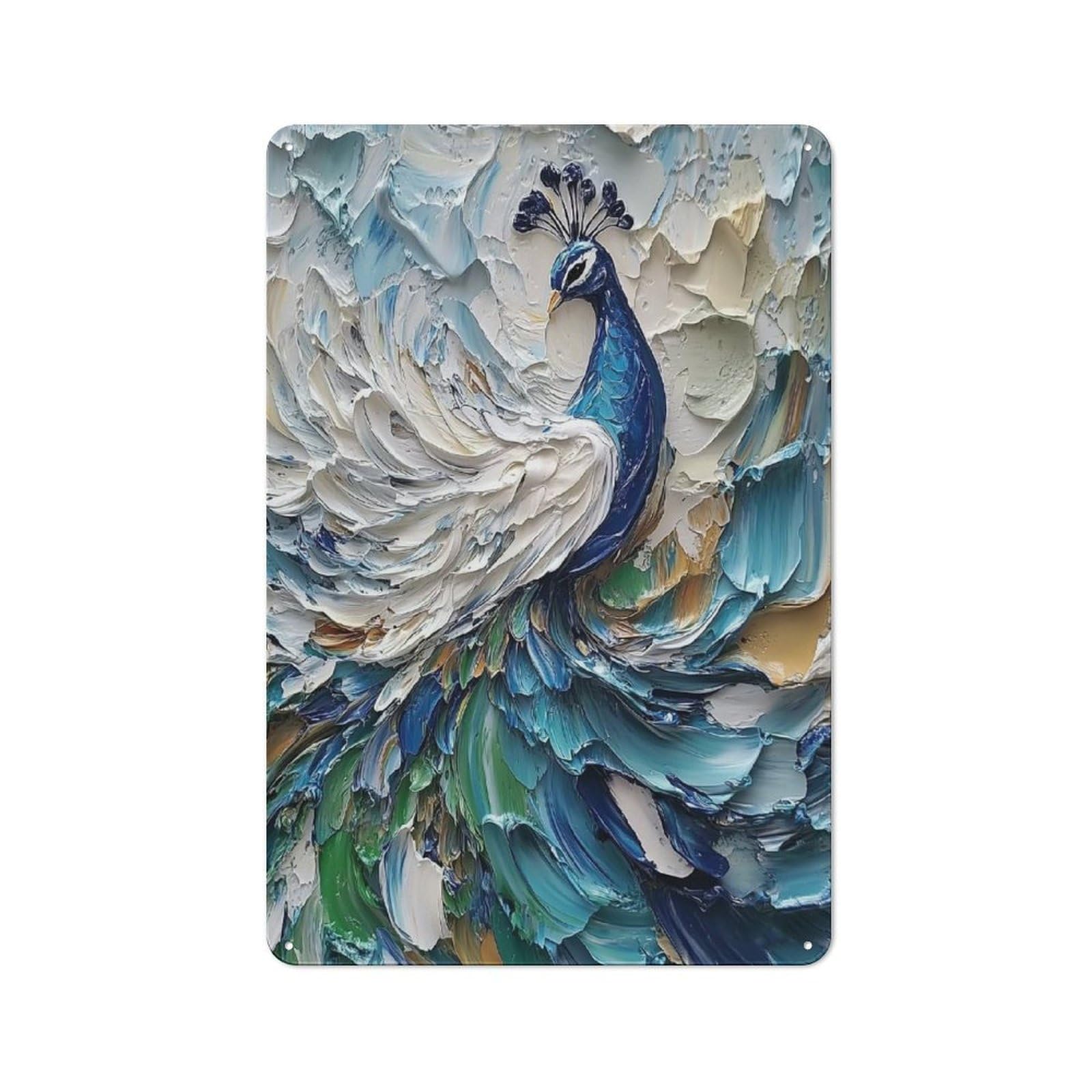Junmoney Style-15 Rustic Tin Sign 30X20cm Featuring Peacock Painting For Garage Or Workshop, For Garage, Workshop And Man Cave Decoration