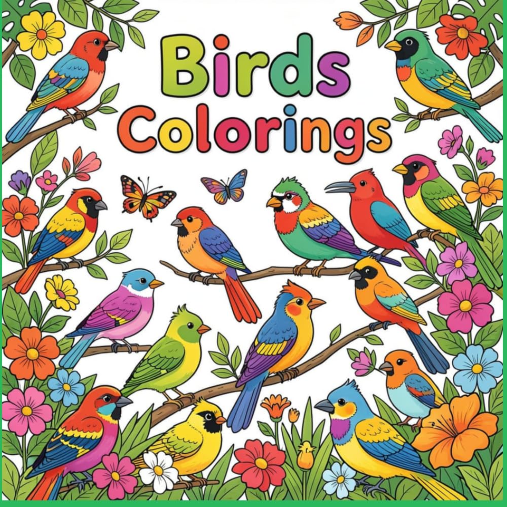Cute Birds Coloring Book for Kids: Fun and Easy Bird Coloring Pages for Boys and Girls