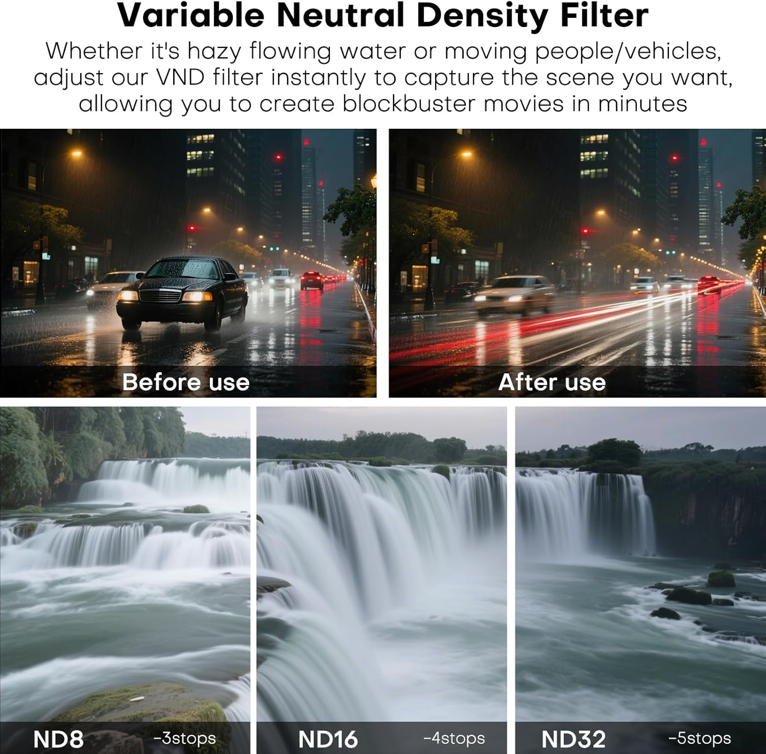 REYGEAK Variable ND Filter for DJI OSMO Action 5 Pro/Action 4,VND 3-5 Stops Lens Filter Combining ND8 ND16 ND32,Multicoated HD Optical Glass,Lightweight Aluminum Alloy Frame