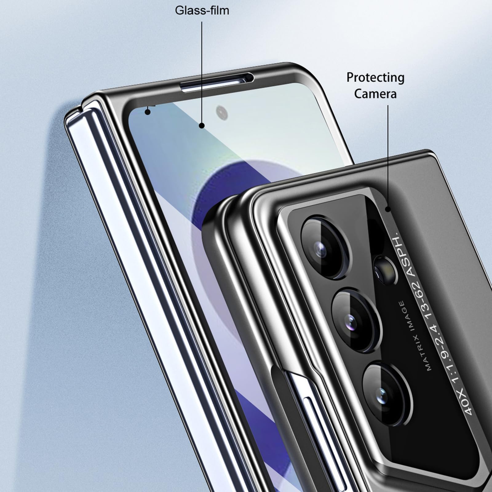 Dünne Hülle für Samsung Galaxy Z Fold 8 Ultra, Galvanik Gefrostet | All-inclusive Glas Bildschirm Objektiv Schutzhülle Leichte Luxus Geschäftlich Handyhülle,Blau,Fold 8 Ultra
