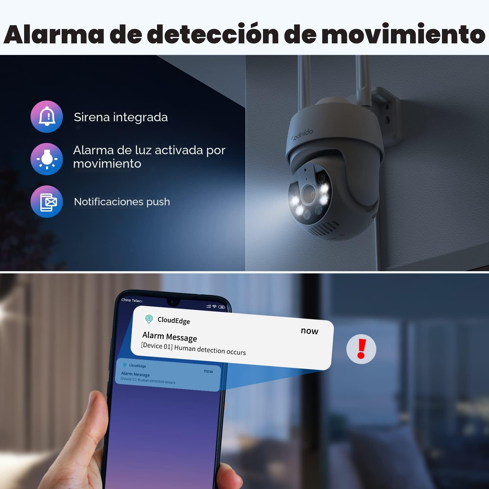 Codnida 2K Camara Vigilancia WiFi Exterior, Camaras Vigilancia Domicilio 2.4Ghz WiFi PTZ 360° Vista con Visión Nocturna en Color,24/7 Grabación Continua,Seguimiento Automático,Alarma de Luz y Sonido,