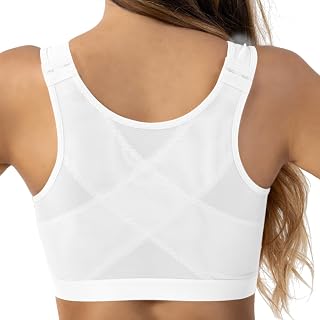 Women's Comfort Front Close Sports Bra with Mesh Wide Adjustable Straps, for After Surgery and Elder, No Pad