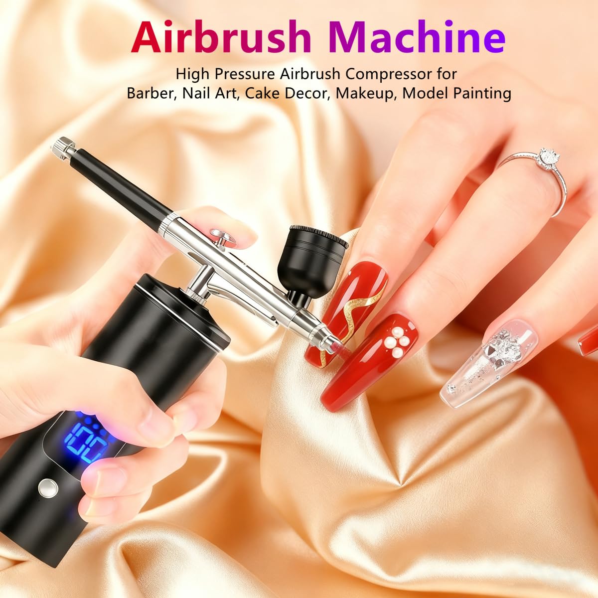 Kit de aerógrafo con compresor, portátil, recargable, inalámbrico, de alta presión, con boquilla de 0.35 mm, pantalla de alimentación y cepillo de limpieza, para pintura, arte de uñas, maquillaje