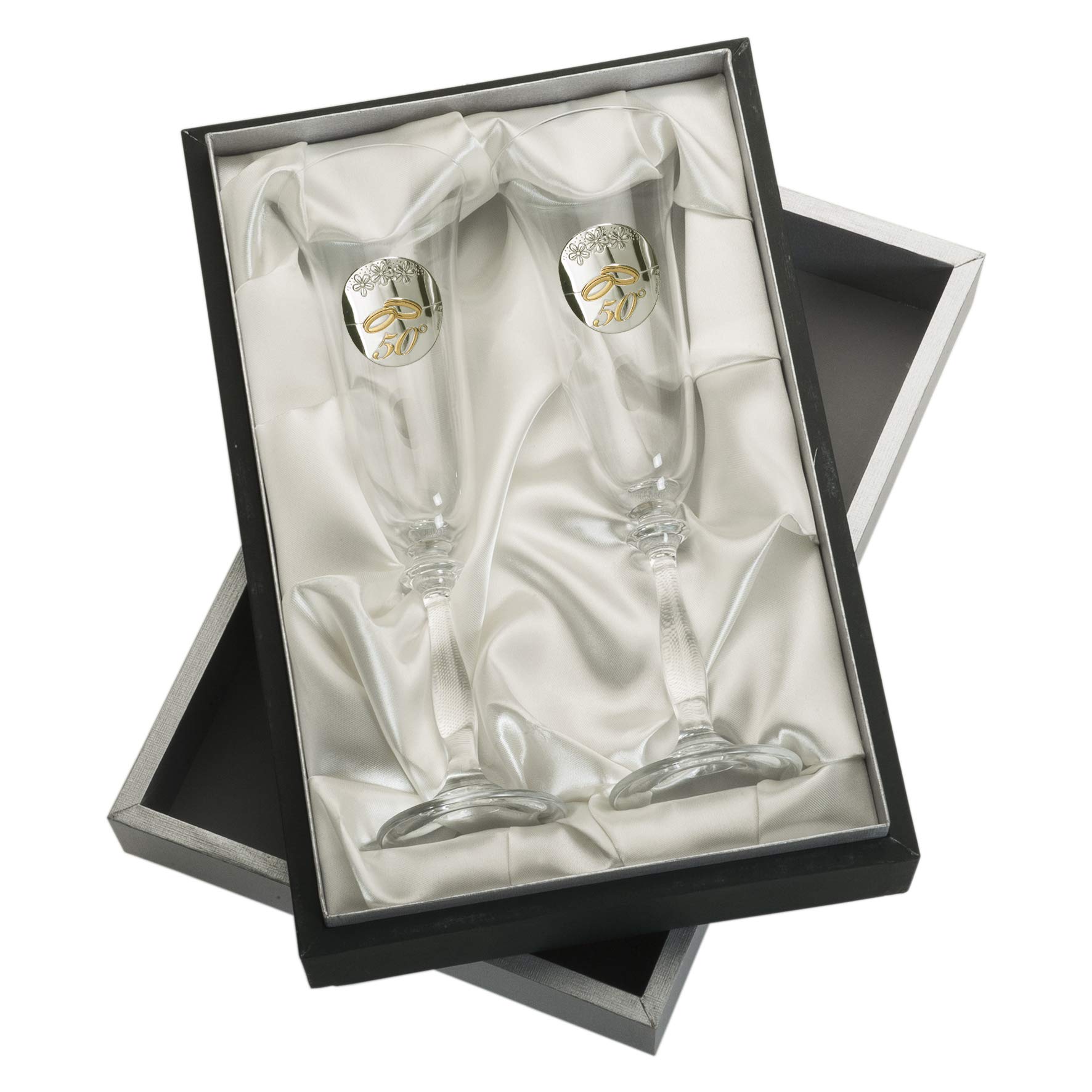 JOYERIA EL FARO | Copas 50 aniversario bodas de oro personalizadas con nombres | Cristal de Bohemia | Estuche premium incluido | Celebra 50 años de amor juntos