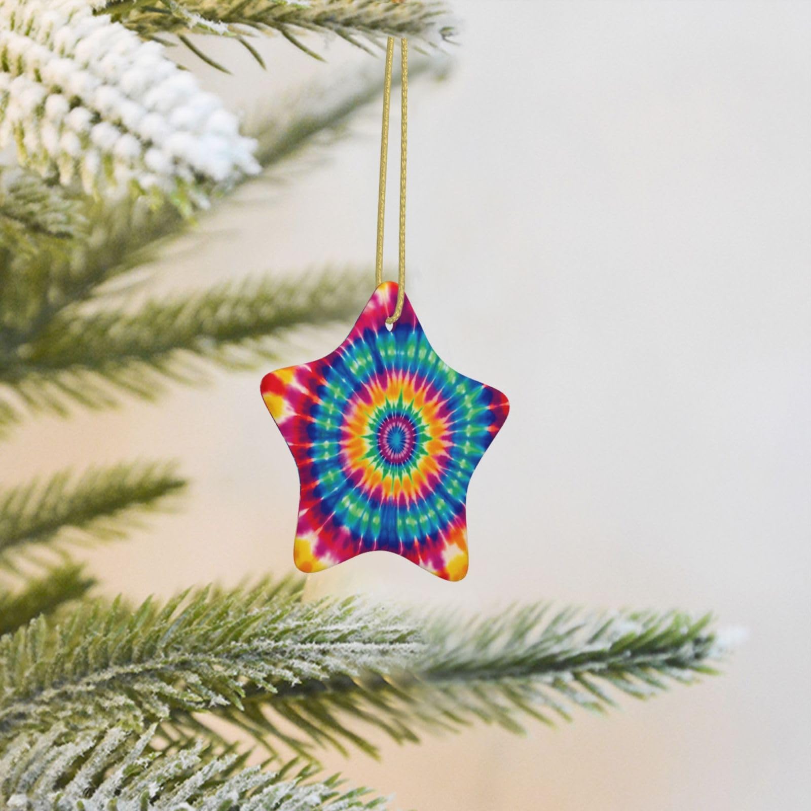 Christmas Tree Decoration Hanging Star Ornament Tie Dye Pattern Ceramic Ornaments Christmas Tree Decorations Star Pendants for Xmas Tree Winter New Year Wedding Party Supplies
