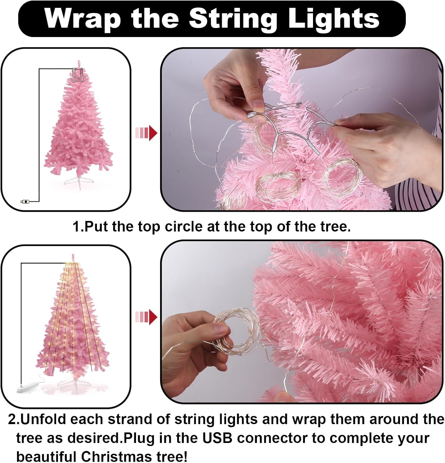 4.5ft Small Pink Christmas Tree - 120 LED Lights 350 Pink Branch Tips Artificial Christmas Tree with Remote Timer - Pink Xmas Girls Room