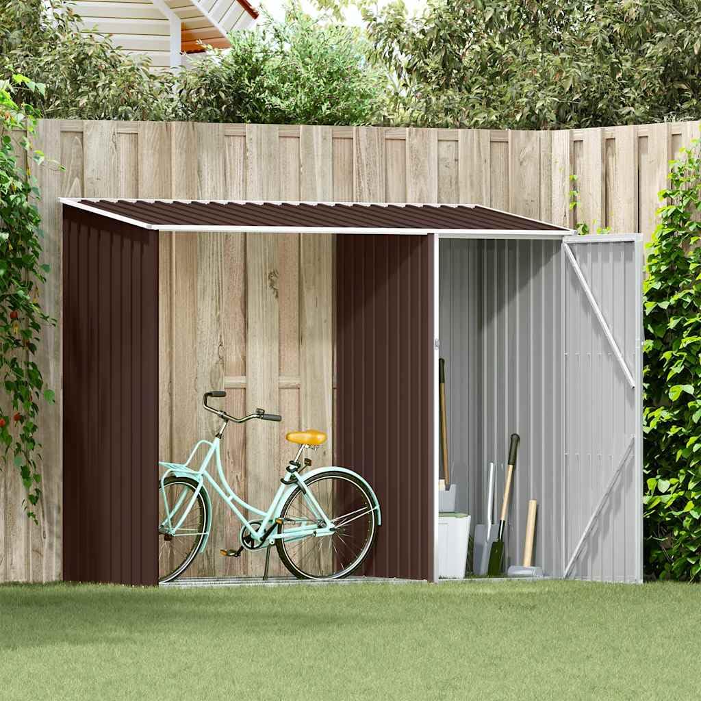 Garten Brennholzlager Geräteschuppen aus verzinktem Stahl Braun 245x98x159 cm mit schrägem Dach und großzügigem Stauraum für Gartenhaus, Gerätehaus, Werkzeug und Fahrräder
