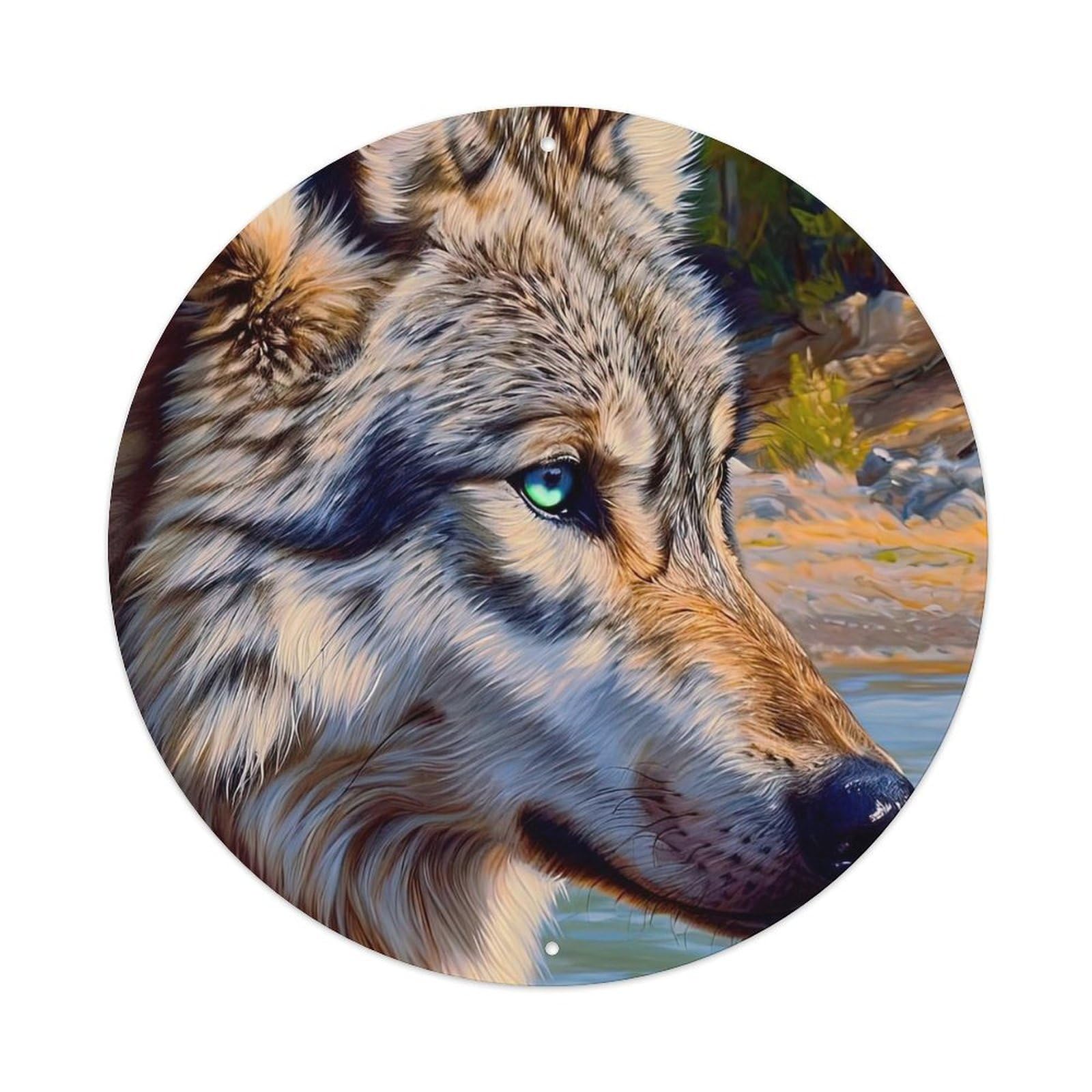 Animal Wolves by The River Metal Tin Sign