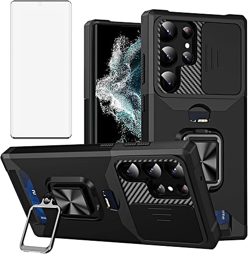 Asuwish Funda de teléfono para Samsung Galaxy S23 Ultra 5G con cubierta deslizante para cámara y protector de pantalla de vidrio templado, soporte Asuwish Funda de teléfono para Samsung Galaxy S23 Ultra 5G con cubierta deslizante para cámara y protector de pantalla de vidrio templado, soporte