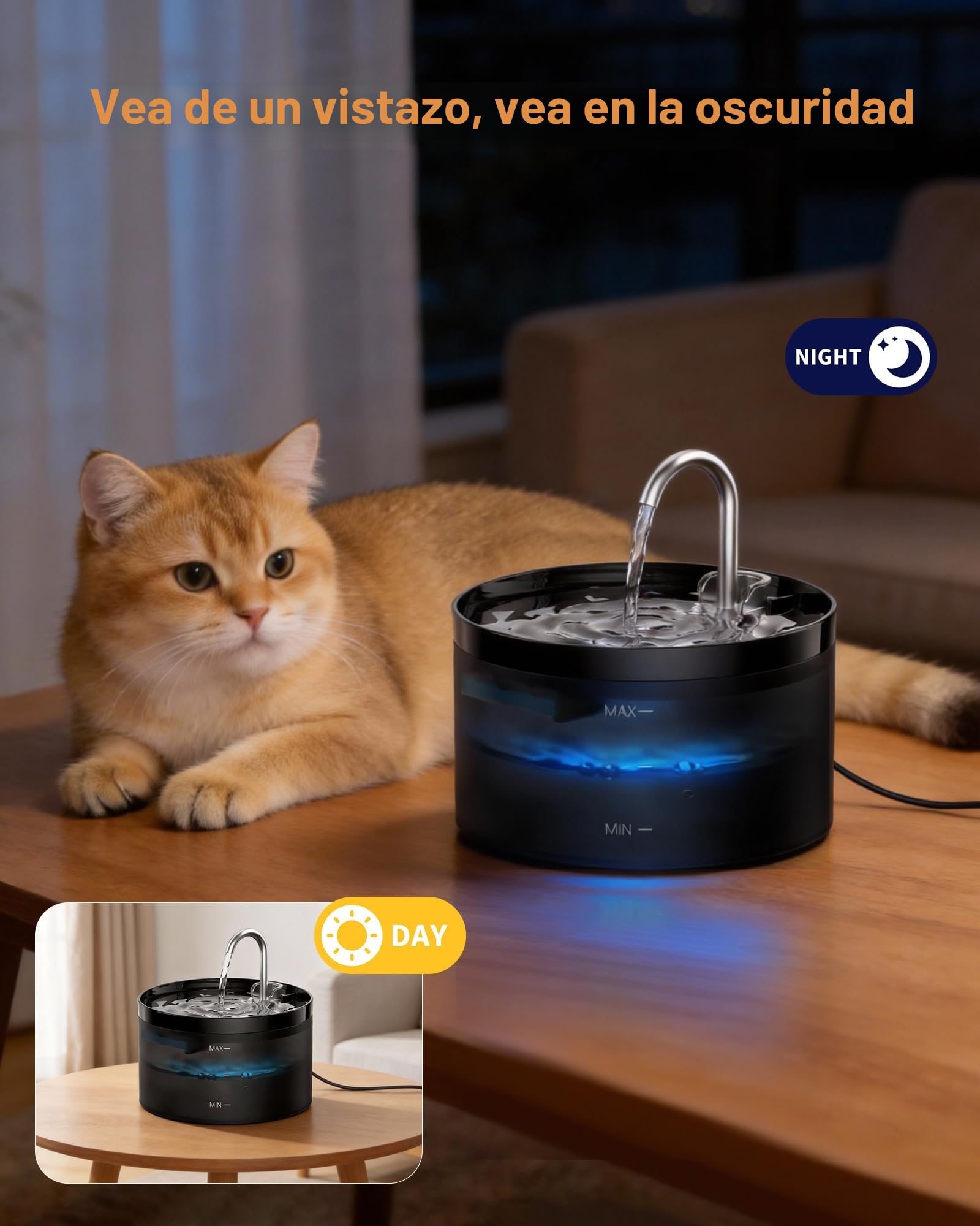 Fuente para Gatos, GIOTOHUN Bebedero con Forma de Grifo - 2L Bomba Súper Silenciosa, Filtro de Pelos Suelto, Dos Patrones de Flujo de Agua, Fácil de Quitar y Lavar - Negro