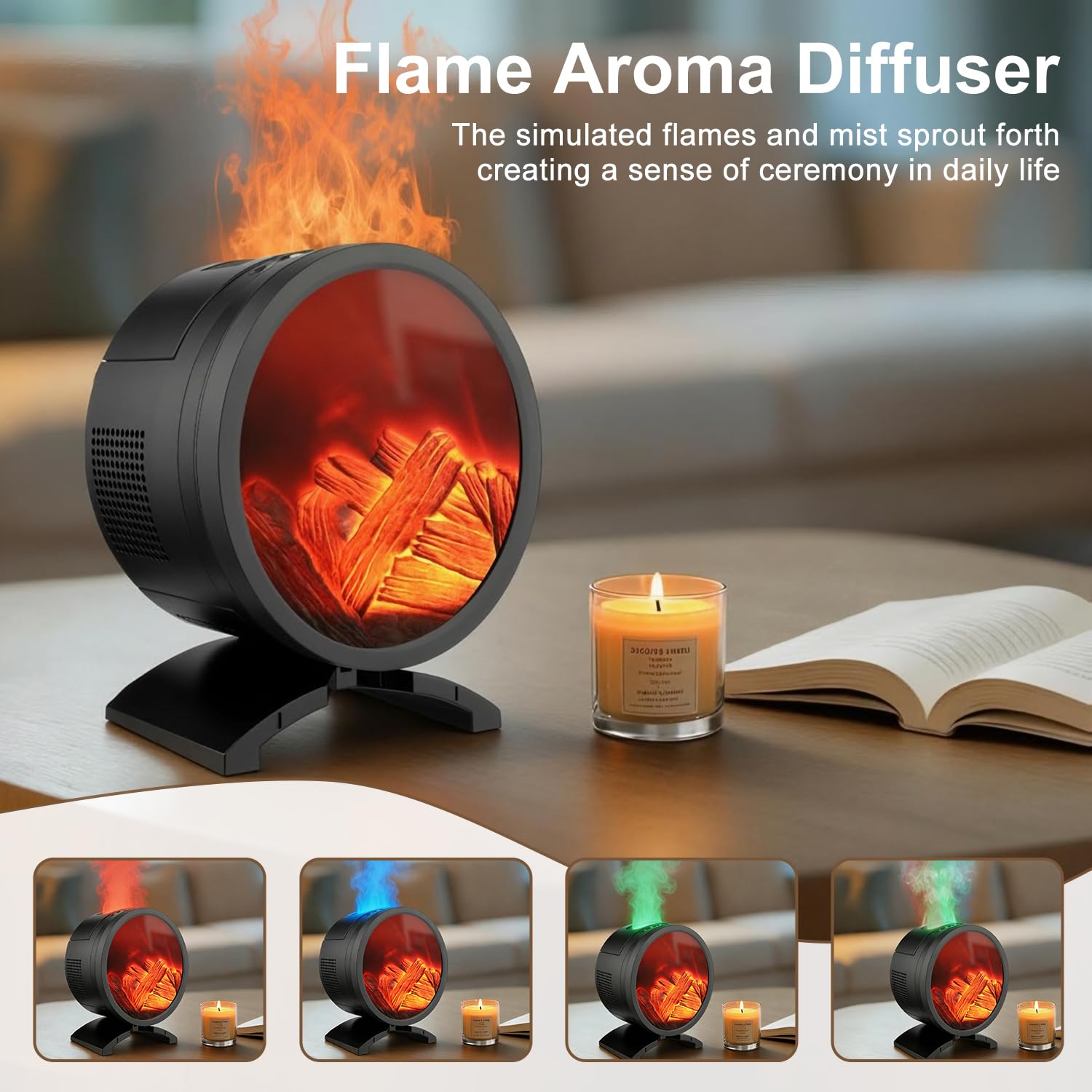 Aroma Diffuser, Diffuser Ätherische Öle mit 5 Farben Licht Flammeneffekt, Wasserlose Abschaltautomatik 260ml Defuser Luft Aroma ÖLe mit Fernbedienung Timer für Raumduft Büro Schlafzimmer